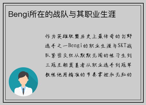 Bengi所在的战队与其职业生涯