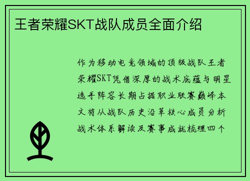 王者荣耀SKT战队成员全面介绍