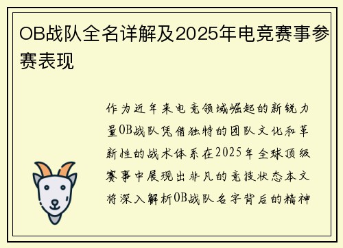 OB战队全名详解及2025年电竞赛事参赛表现